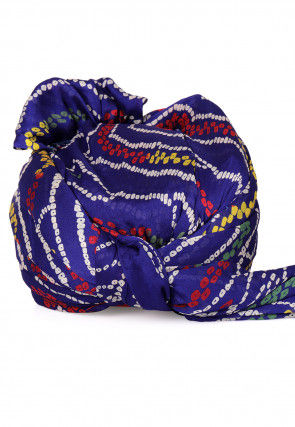 Bandhej Printed Crepe Turban in Royal Blue