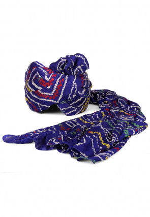Bandhej Printed Crepe Turban in Royal Blue