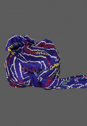 Bandhej Printed Crepe Kids Turban in Royal Blue