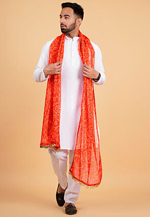 Bandhej Printed Georgette Dupatta in Orange