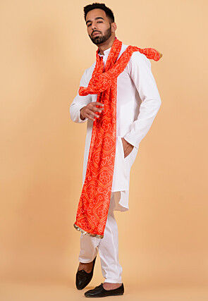 Bandhej Printed Georgette Dupatta in Orange