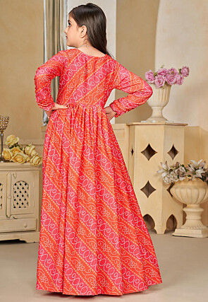 Bandhej Printed Georgette Gown in Red
