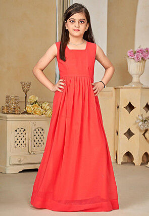 Bandhej Printed Georgette Gown in Red