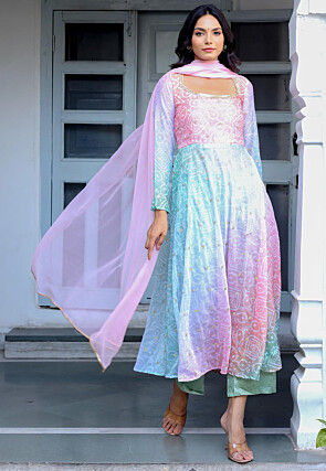 Bandhej Printed Georgette Aline Suit in Multicolor