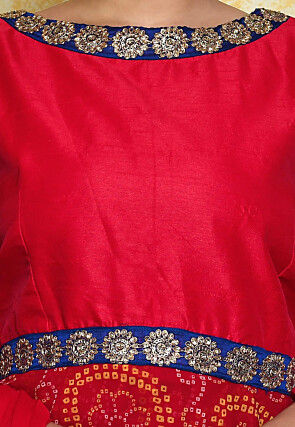 Bandhej Printed Georgette and Art Dupion Silk A Line Suit in Red