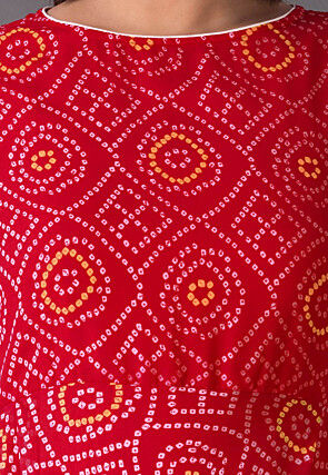Bandhej Printed Georgette Asymmetric A Line Suit in Red
