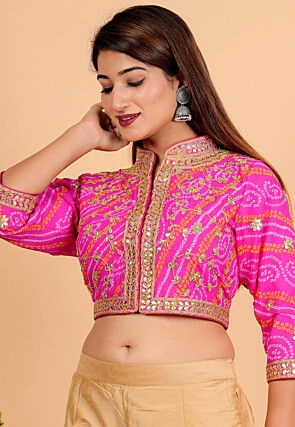 Bandhej Printed Georgette Blouse in Pink