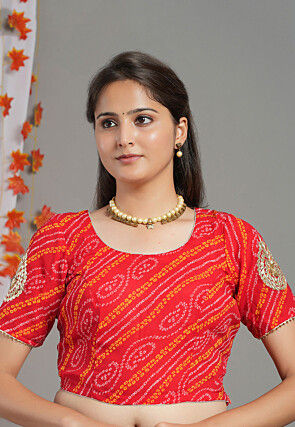 Bandhej Printed Georgette Blouse in Red