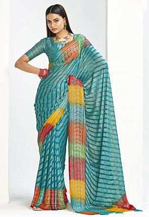 Bandhej Printed Georgette Brasso Saree in Blue
