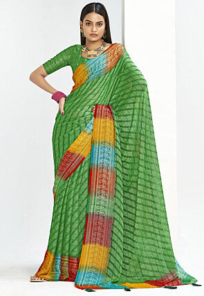 Bandhej Printed Georgette Brasso Saree in Light Green