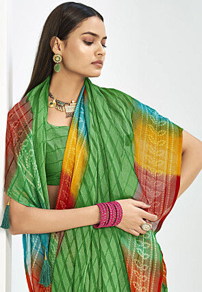 Bandhej Printed Georgette Brasso Saree in Light Green