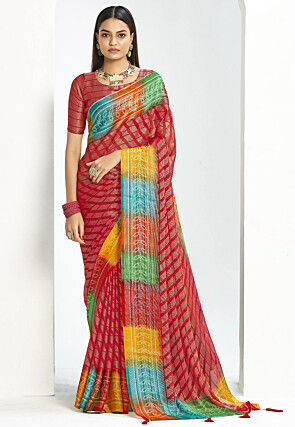 Bandhej Printed Georgette Brasso Saree in Red