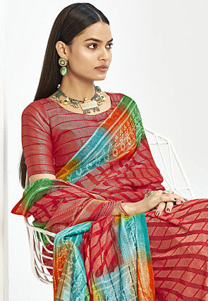 Bandhej Printed Georgette Brasso Saree in Red