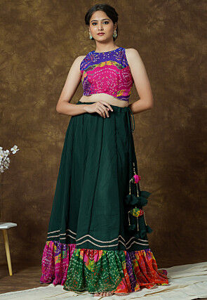 Bandhej Printed Georgette Crop Top in Multicolor