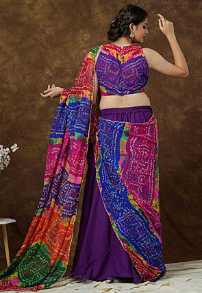 Bandhej Printed Georgette Crop Top Set in Multicolor