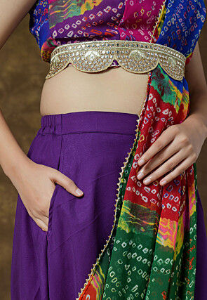 Bandhej Printed Georgette Crop Top Set in Multicolor