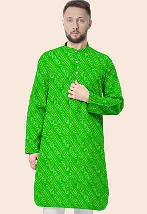 Bandhej Printed Georgette Kurta in Green