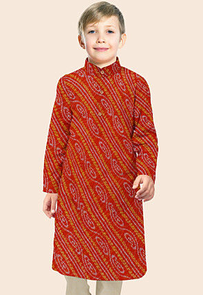 Bandhej Printed Georgette Kurta in Red