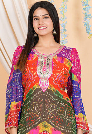 Bandhej Printed Georgette Kurti in Multicolor