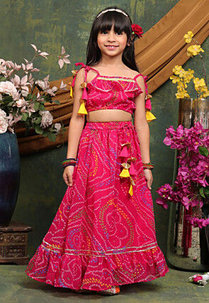 Bandhej Printed Georgette Lehenga in Fuchsia