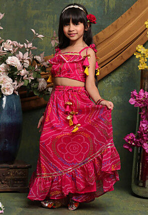 Bandhej Printed Georgette Lehenga in Fuchsia