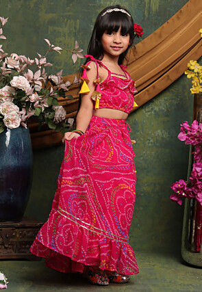 Bandhej Printed Georgette Lehenga in Fuchsia