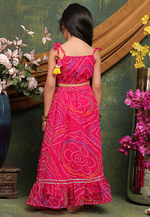 Bandhej Printed Georgette Lehenga in Fuchsia