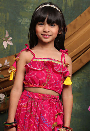 Bandhej Printed Georgette Lehenga in Fuchsia