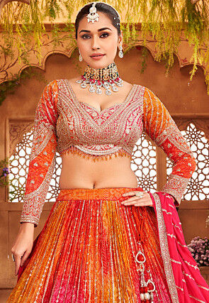 Bandhej Printed Georgette Lehenga in Multicolor