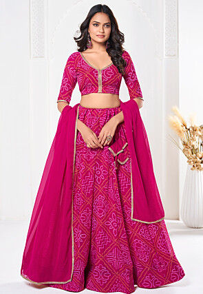 Bandhej Printed Georgette Lehenga in Pink