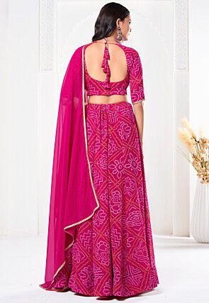 Bandhej Printed Georgette Lehenga in Pink