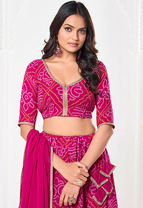 Bandhej Printed Georgette Lehenga in Pink