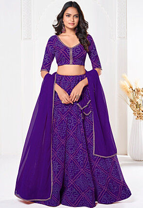 Bandhej Printed Georgette Lehenga in Purple