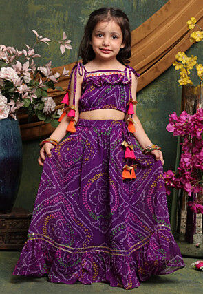 Bandhej Printed Georgette Lehenga in Purple