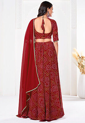 Bandhej Printed Georgette Lehenga in Red