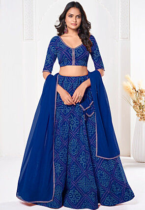Bandhej Printed Georgette Lehenga in Royal Blue