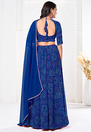 Bandhej Printed Georgette Lehenga in Royal Blue
