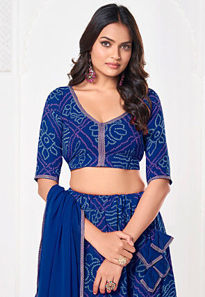 Bandhej Printed Georgette Lehenga in Royal Blue