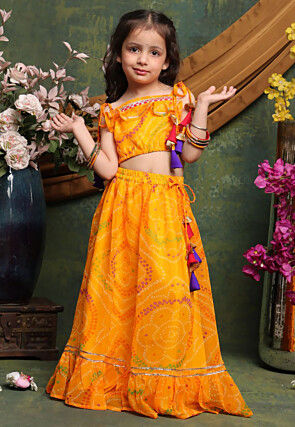 Bandhej Printed Georgette Lehenga in Yellow