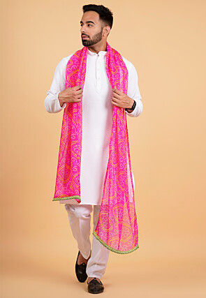 Bandhej Printed Georgette Men Dupatta in Pink