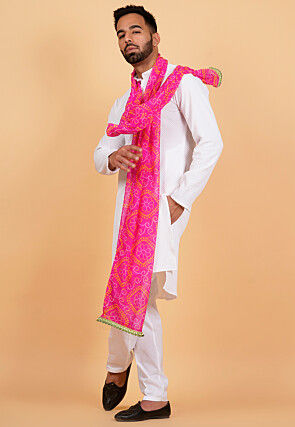Bandhej Printed Georgette Men Dupatta in Pink
