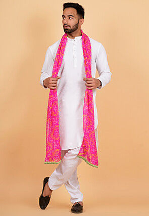 Bandhej Printed Georgette Men Dupatta in Pink