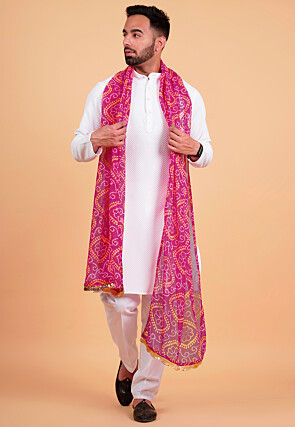 Bandhej Printed  Georgette Mens Dupatta in Fuchsia