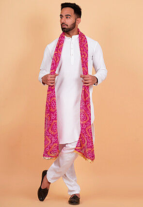 Bandhej Printed  Georgette Mens Dupatta in Fuchsia