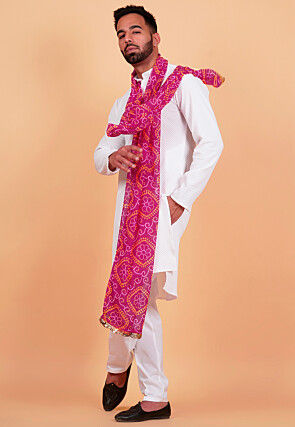 Bandhej Printed  Georgette Mens Dupatta in Fuchsia