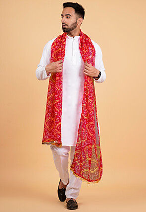 Bandhej Printed  Georgette Mens Dupatta in Red