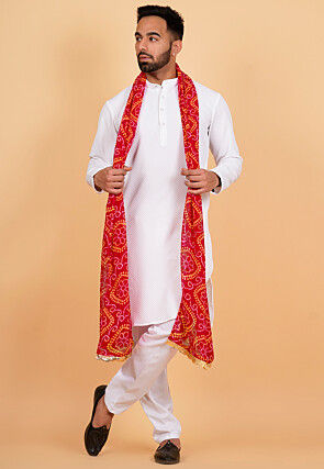 Bandhej Printed  Georgette Mens Dupatta in Red