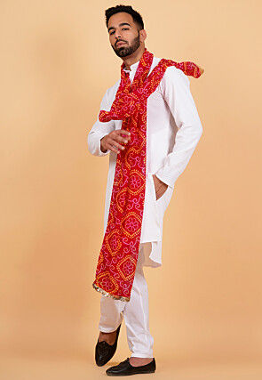 Bandhej Printed  Georgette Mens Dupatta in Red
