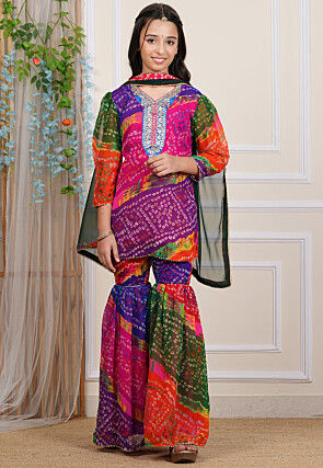 Bandhej Printed Georgette Pakistani Suit in Multicolor