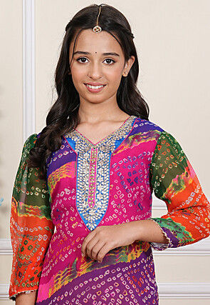 Bandhej Printed Georgette Pakistani Suit in Multicolor